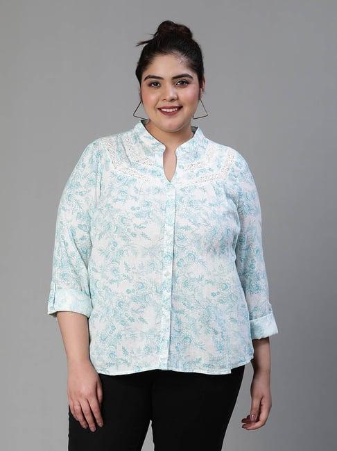 oxolloxo green & white cotton floral print shirt