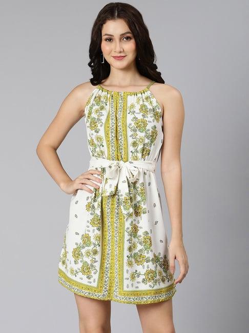 oxolloxo green & white cotton floral print wrap dress