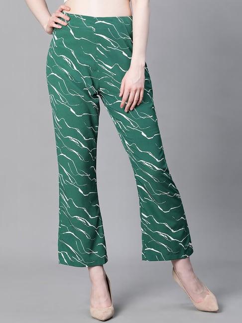 oxolloxo green & white printed mid rise pants