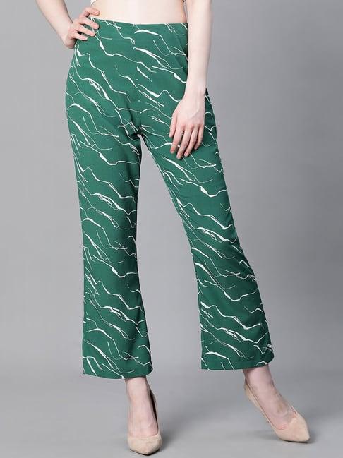 oxolloxo green & white printed mid rise pants