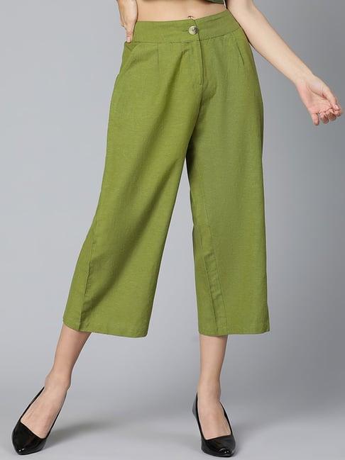 oxolloxo green cotton regular fit mid rise culottes