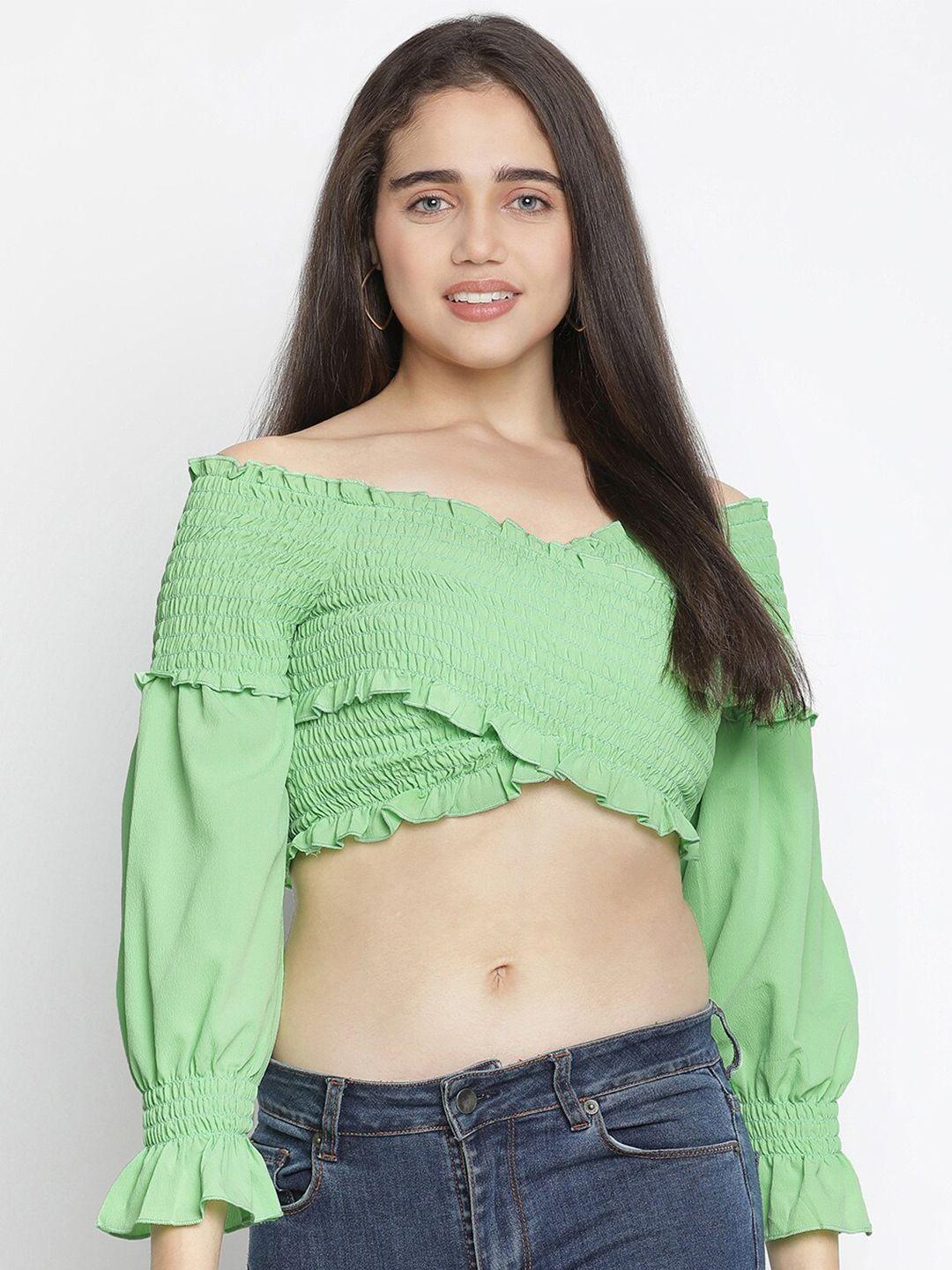 oxolloxo green off-shoulder bardot crop top