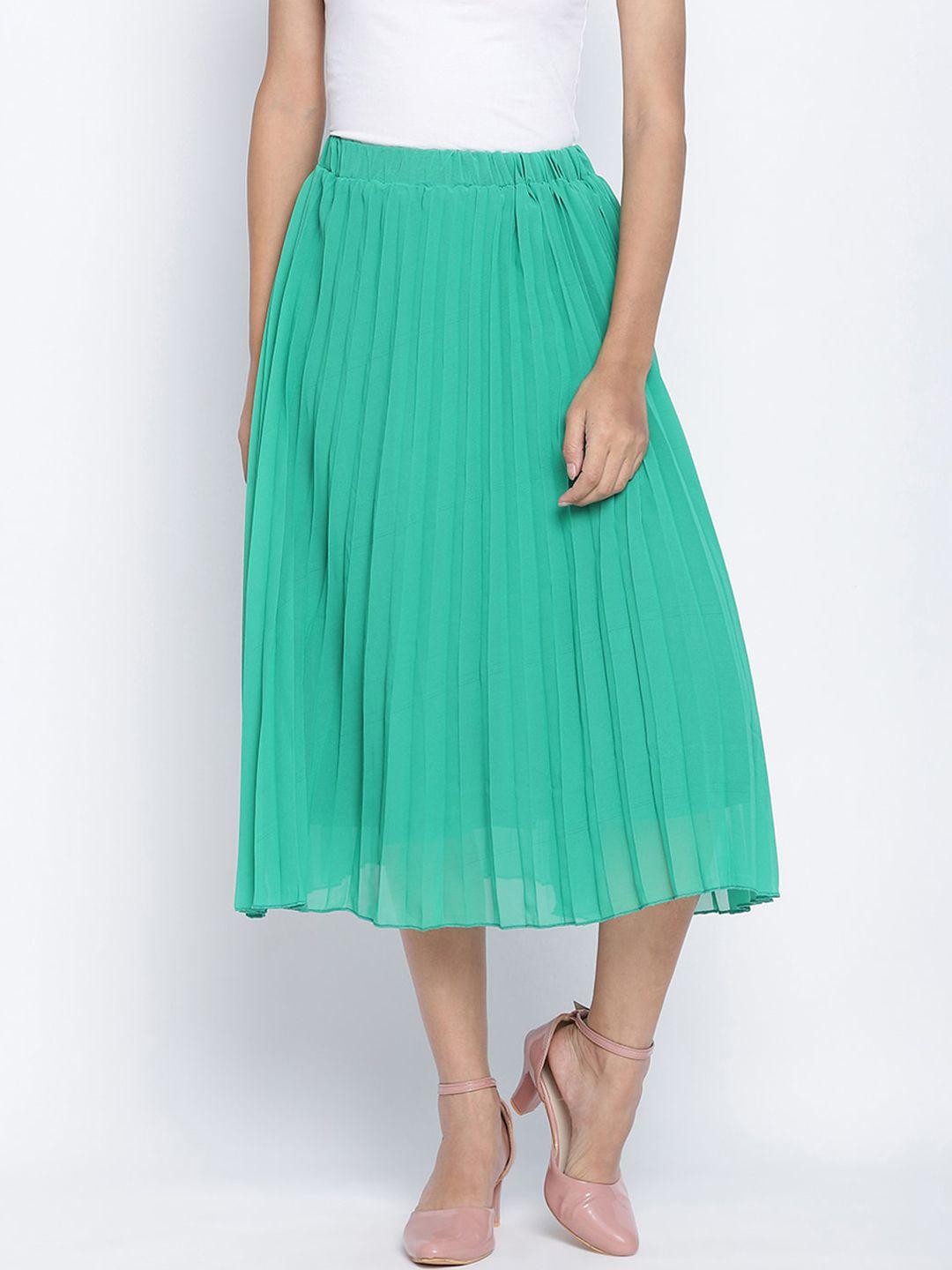 oxolloxo green solid accordion pleated a-line midi skirt