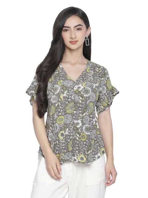 oxolloxo grey & green floral print top