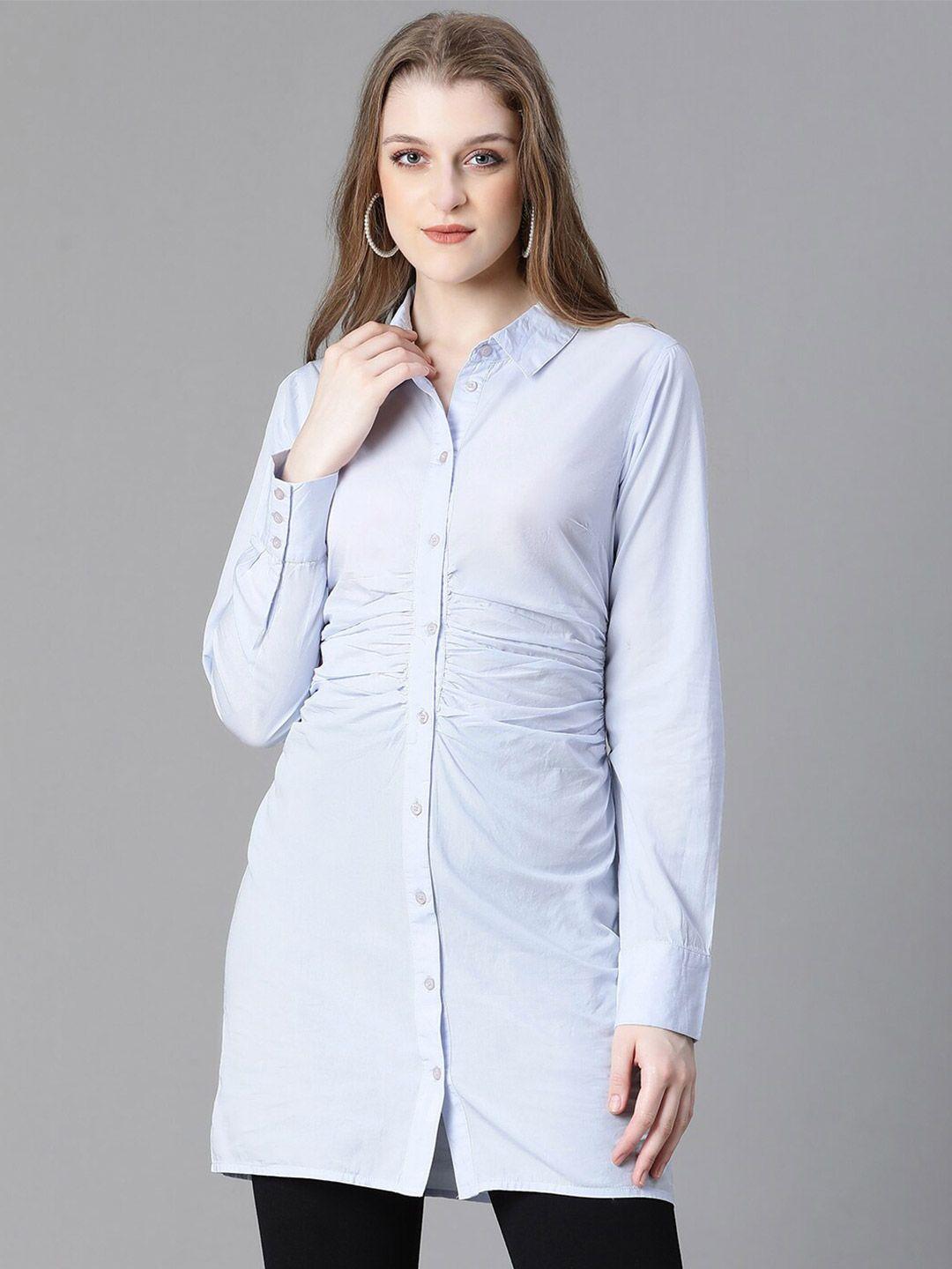 oxolloxo india slim spread collar gathers longline cotton casual shirt