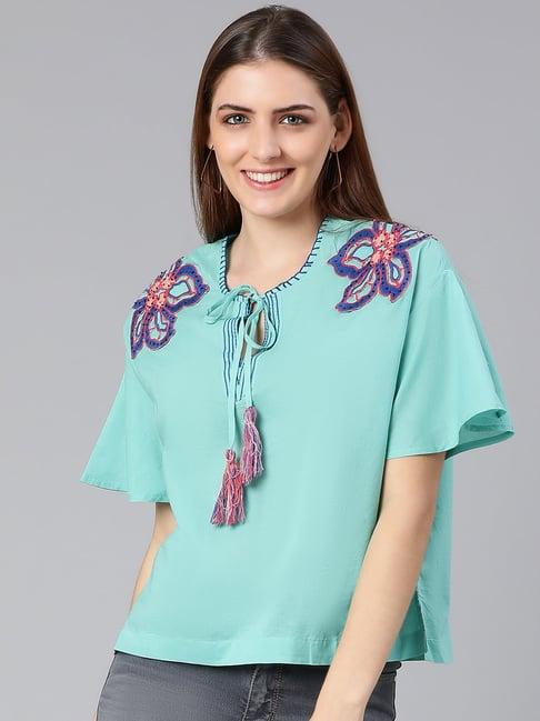 oxolloxo light blue cotton embroidered top