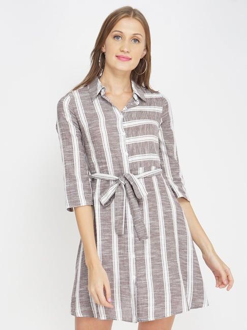 oxolloxo light brown cotton striped wrap dress