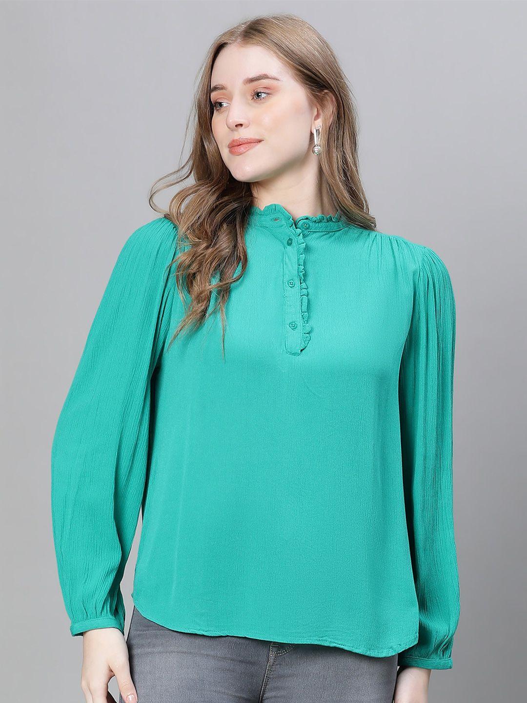 oxolloxo mandarin collar long sleeves cuffed sleeves crepe top