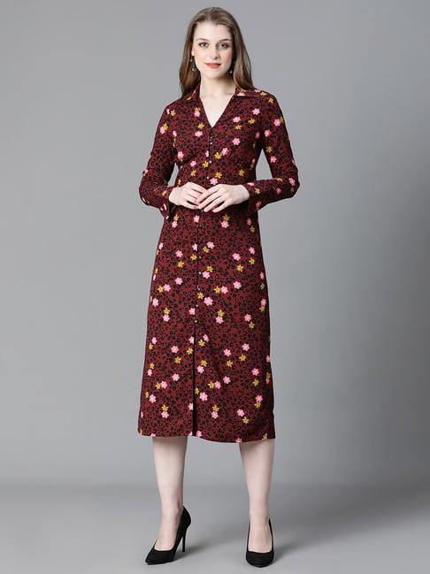 oxolloxo maroon floral print shirt dress