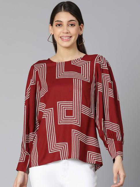 oxolloxo maroon viscose printed top