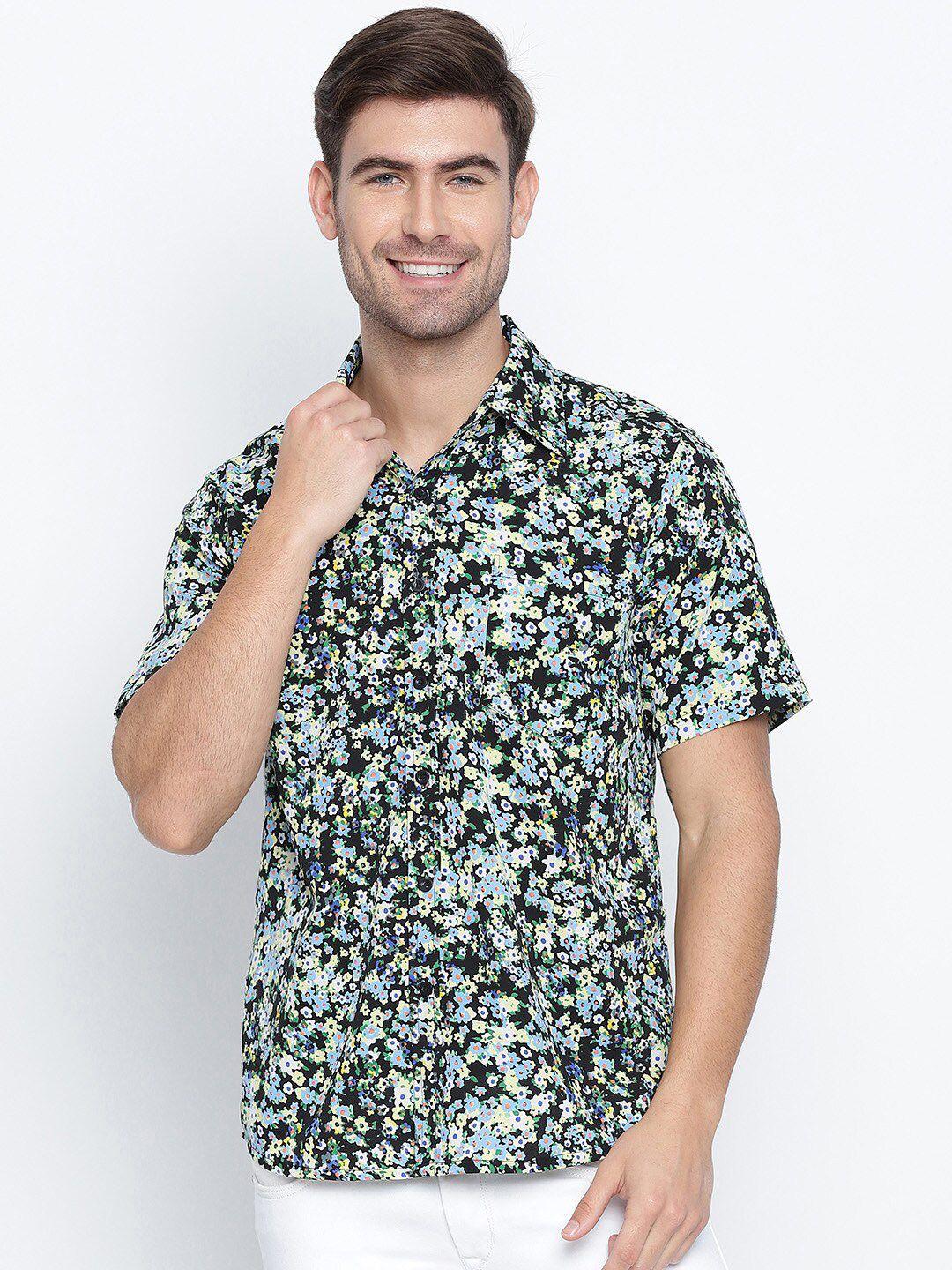 oxolloxo men blue classic floral printed casual shirt