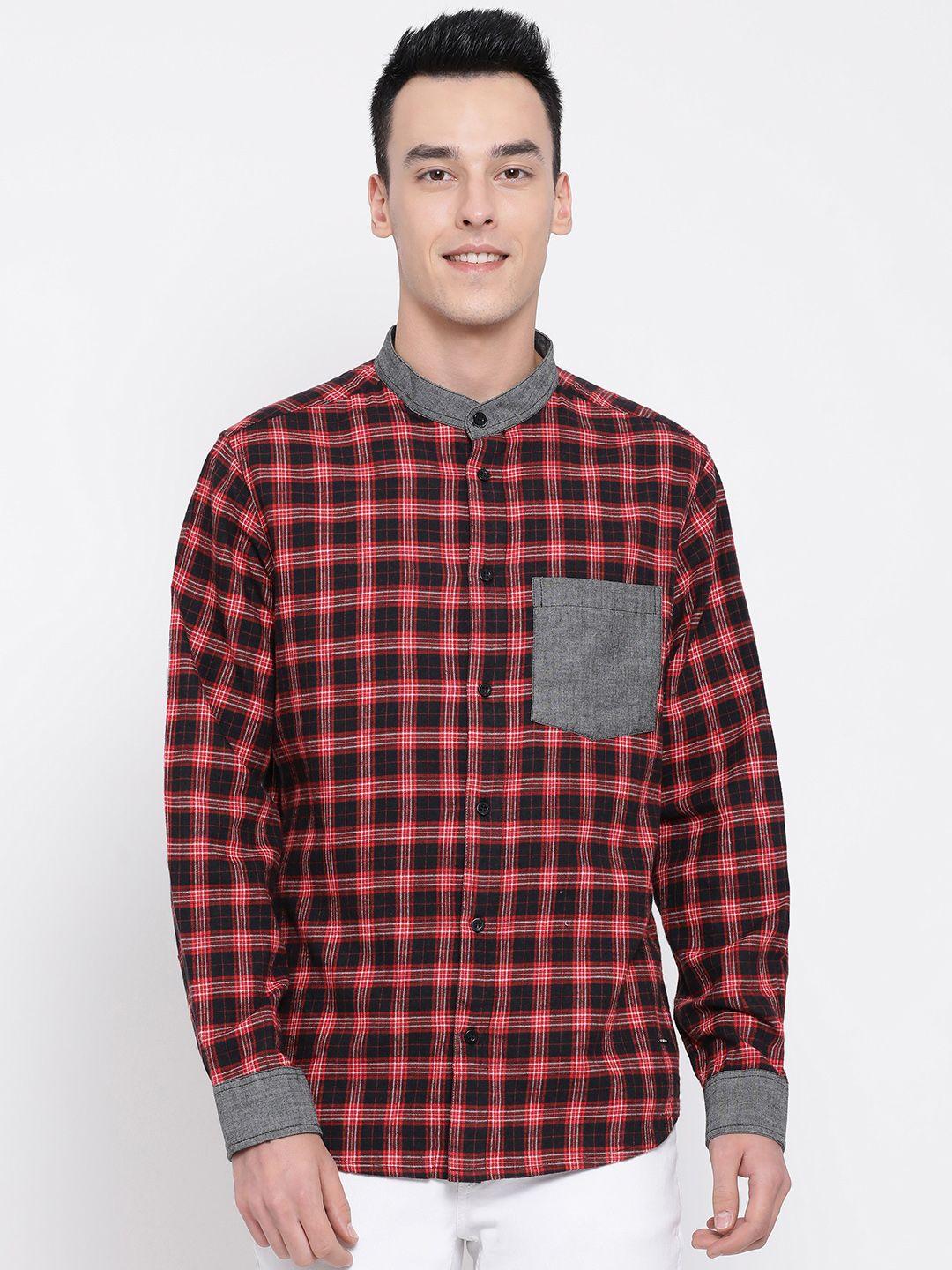oxolloxo men red & black checked casual shirt
