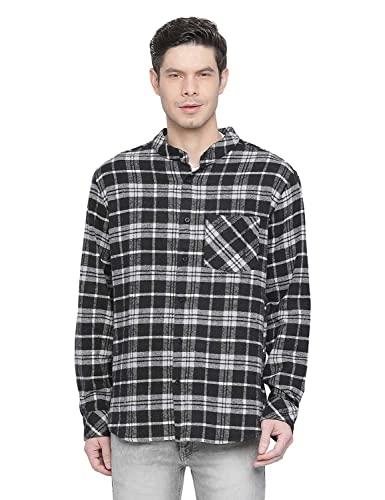 oxolloxo men regular fit cotton regular sleeves check casual black shirt