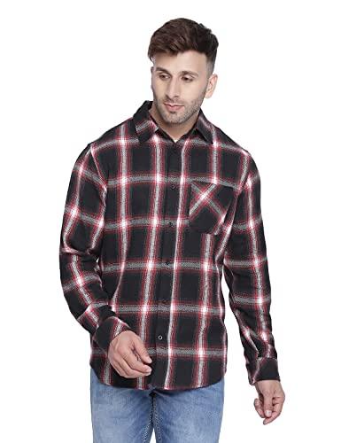 oxolloxo men regular fit cotton regular sleeves check casual black shirt