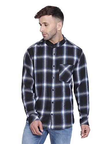 oxolloxo men regular fit cotton regular sleeves check casual navy shirt