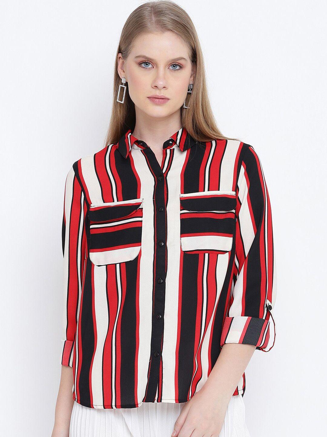 oxolloxo multicoloured striped roll-up sleeves shirt style top
