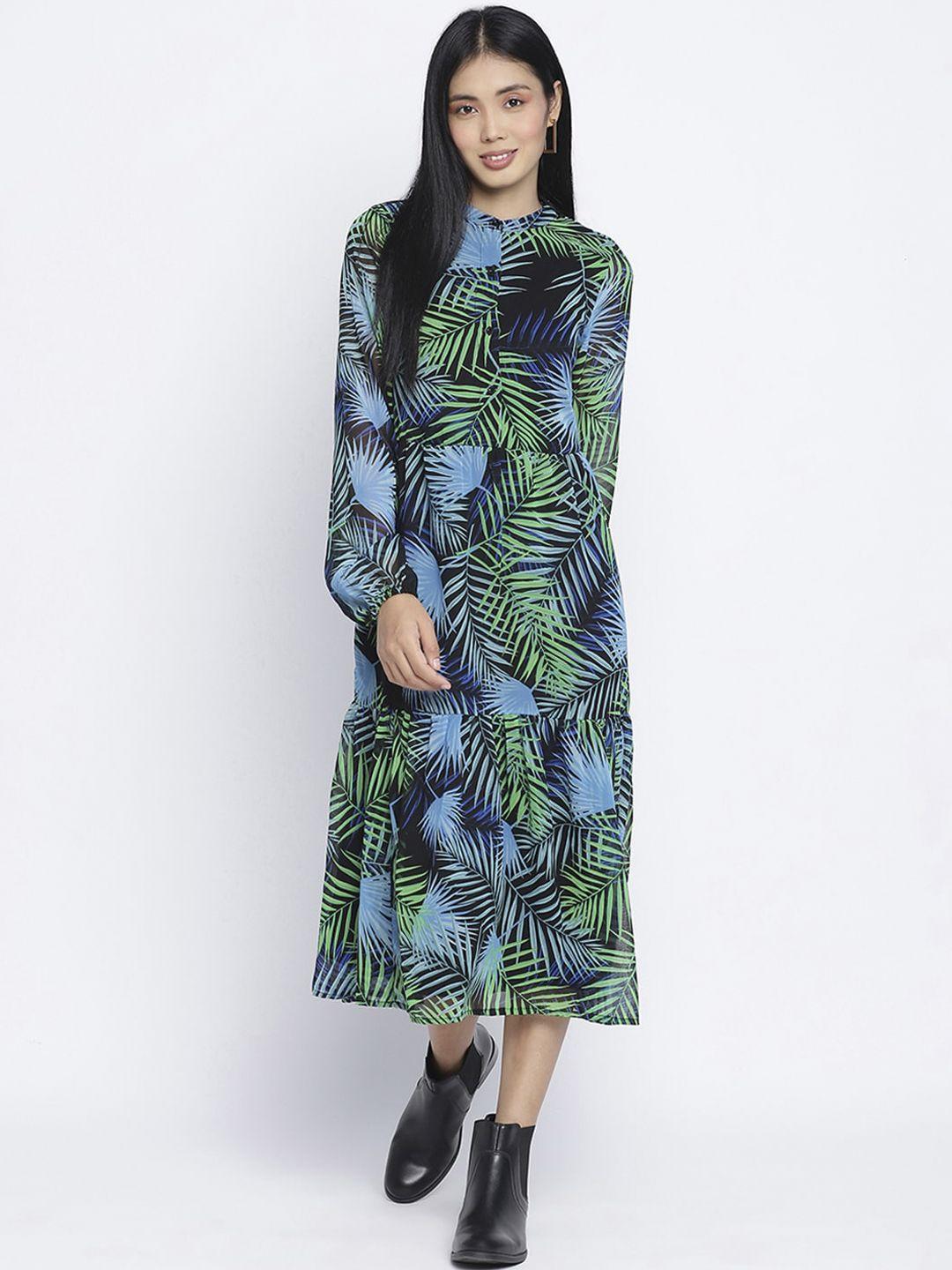 oxolloxo multicoloured tropical satin a-line midi dress