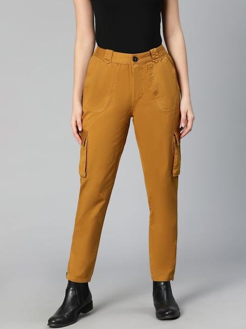 oxolloxo mustard cotton regular fit mid rise pants