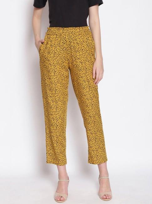 oxolloxo mustard viscose printed high rise pants