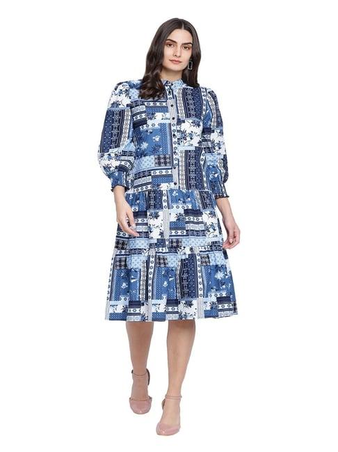 oxolloxo navy & white abstract print dress