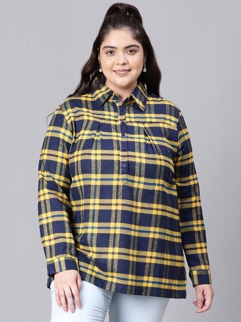 oxolloxo navy & yellow cotton checks top