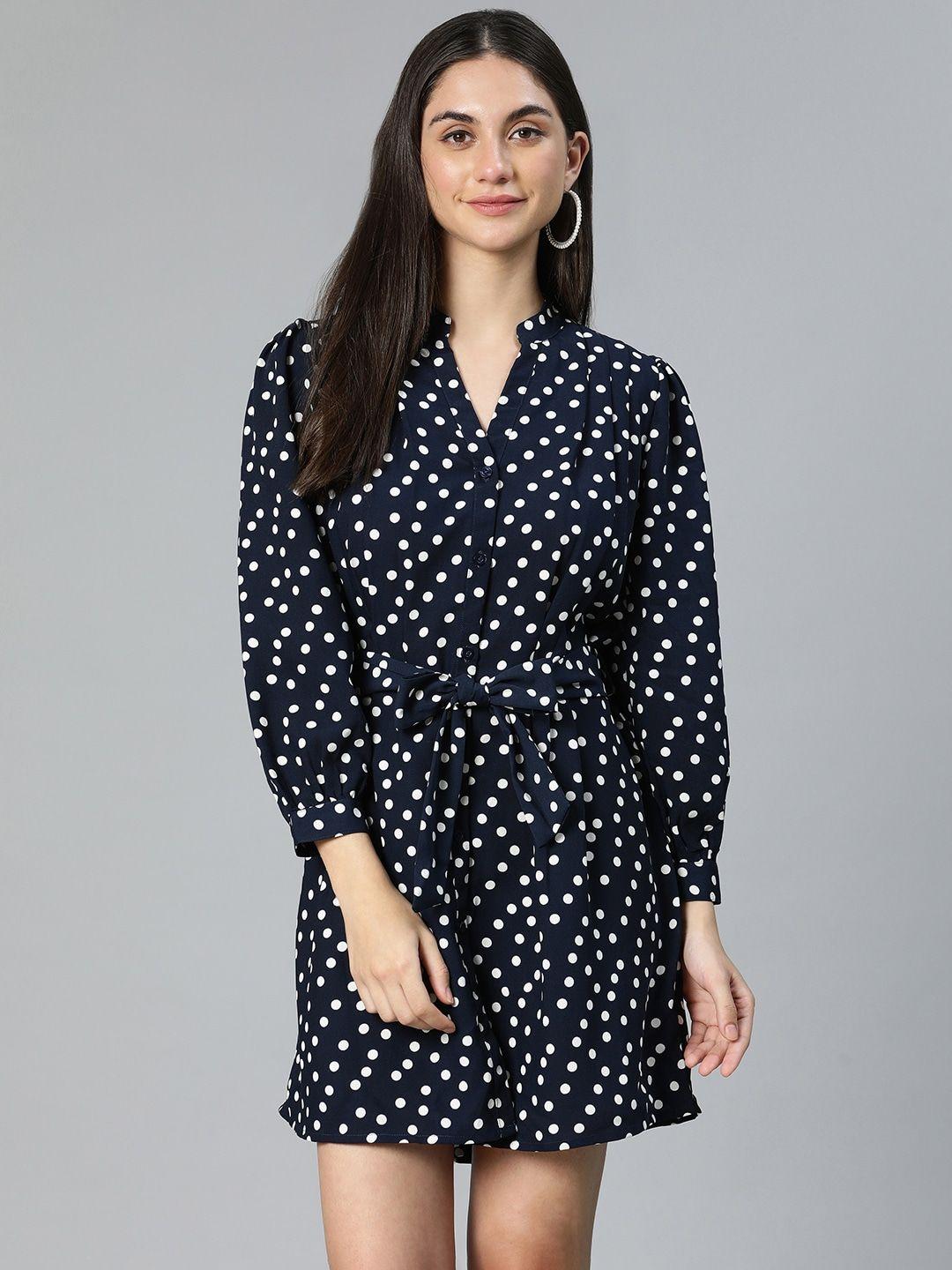 oxolloxo navy blue polka dot printed fit & flare dress