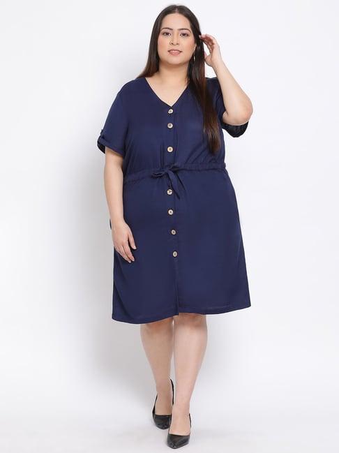 oxolloxo navy cotton regular fit wrap dress