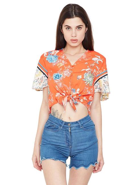 oxolloxo orange & off white tropical michelle glam crop top