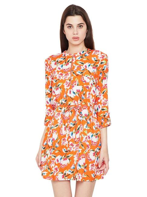 oxolloxo orange & white printed gallant glam skater dress