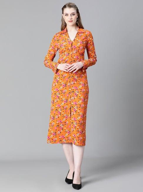 oxolloxo orange floral print shirt dress