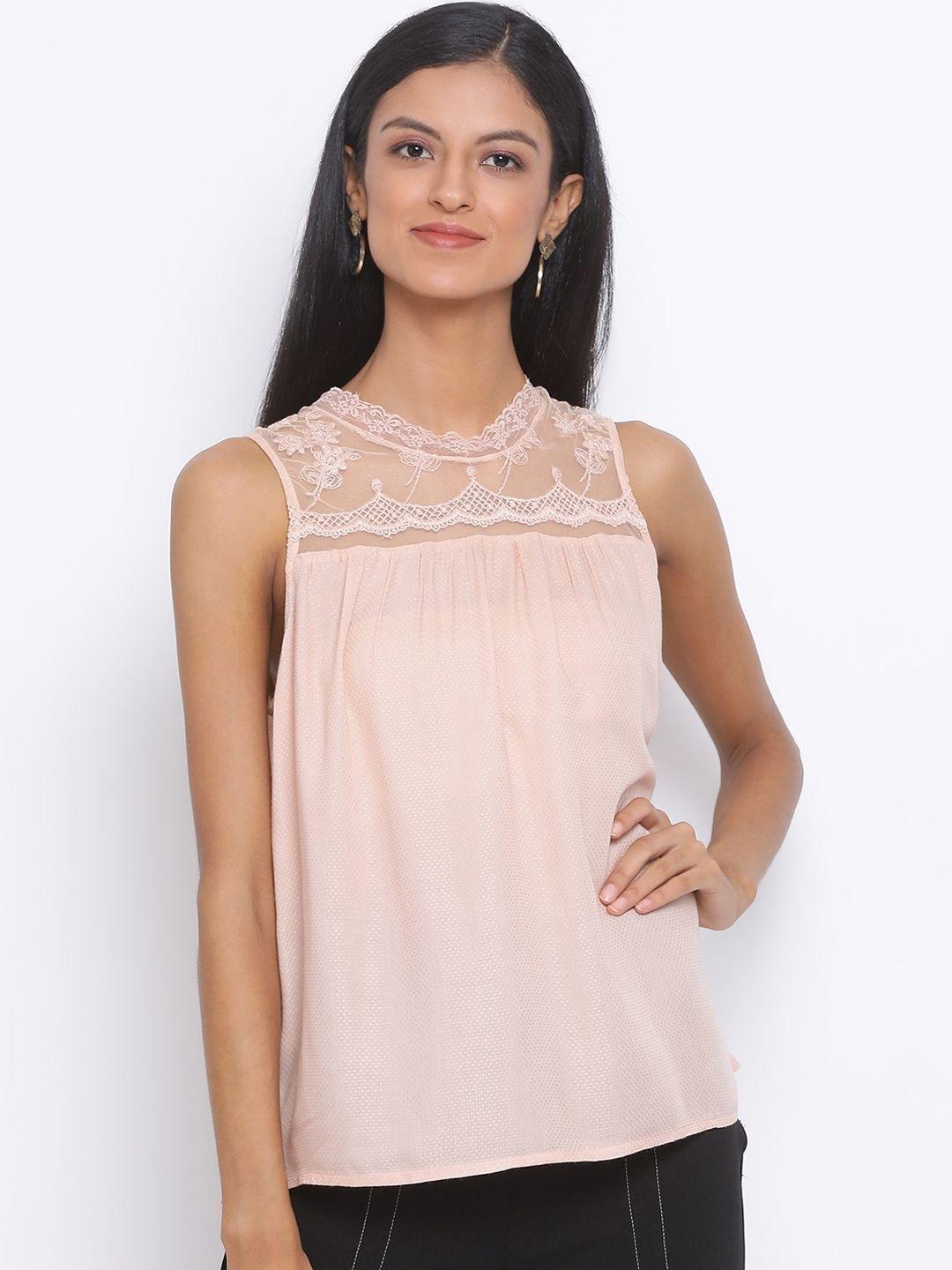 oxolloxo peach-coloured crepe lace insert top