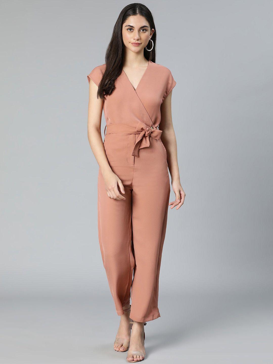 oxolloxo pink basic jumpsuit with lace inserts