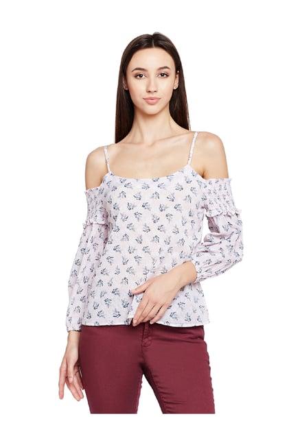 oxolloxo pink floral print cold shoulder cotton top