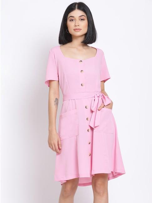 oxolloxo pink regular fit a line dress