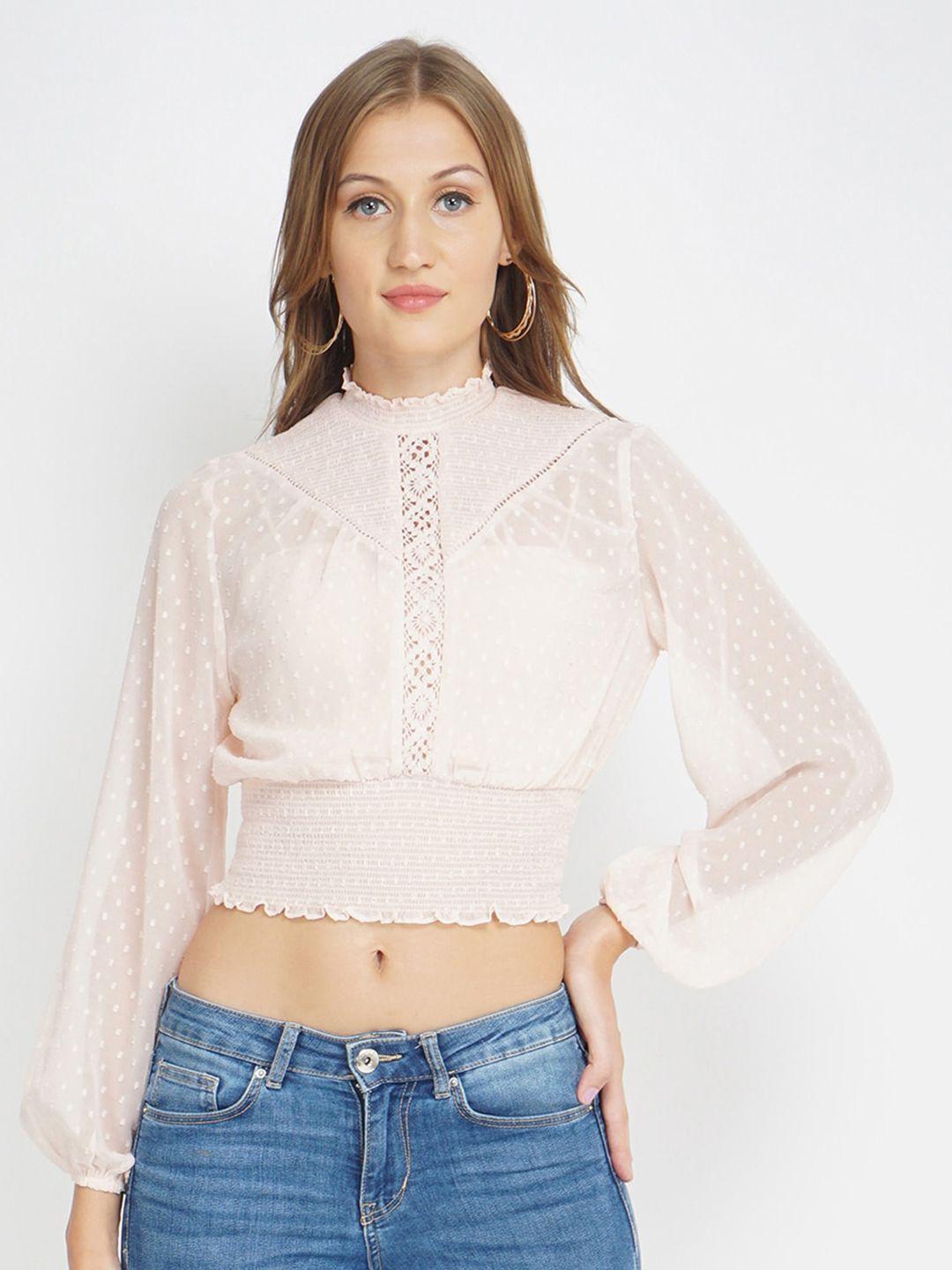 oxolloxo pink victorian smocked blouson crop top