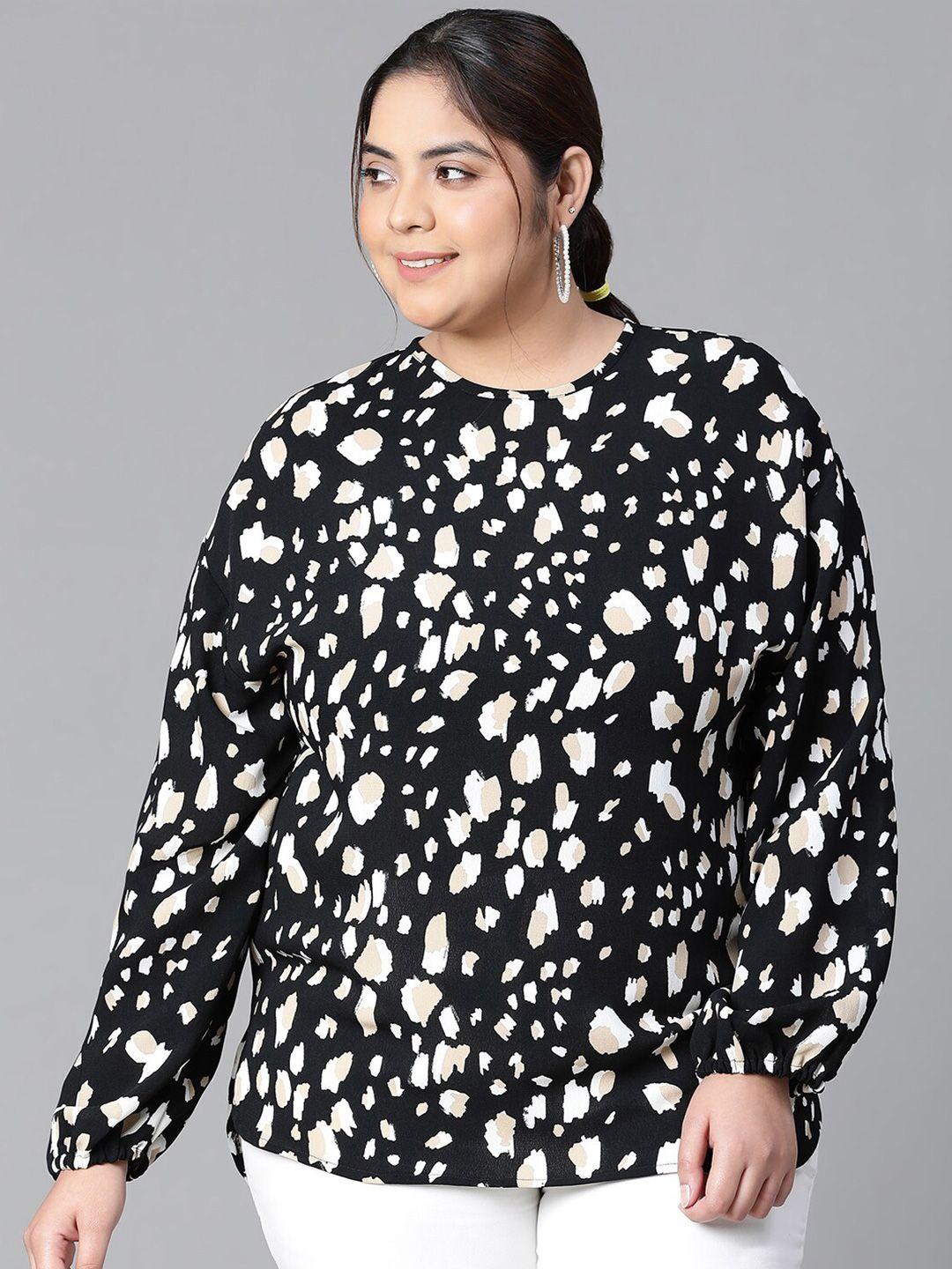 oxolloxo plus size animal printed puff sleeves blouson top