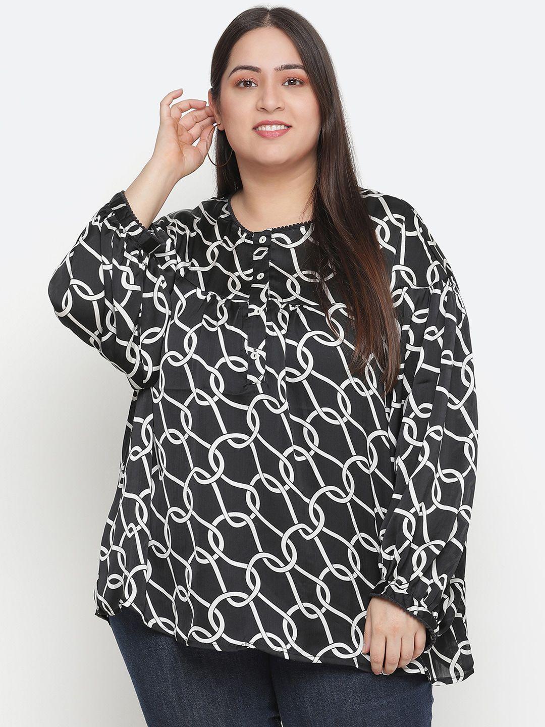 oxolloxo plus size black & white geometric print shirt style top