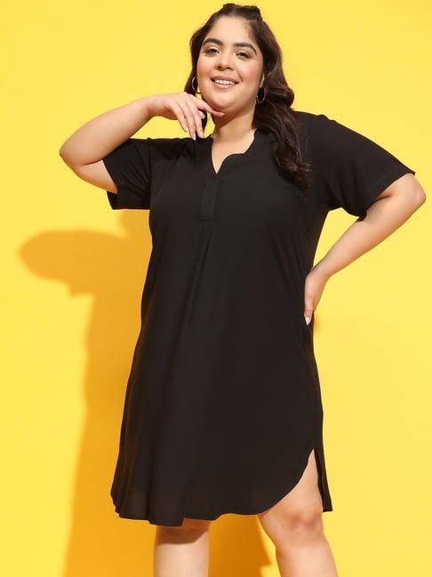 oxolloxo plus size black regular fit a line dress