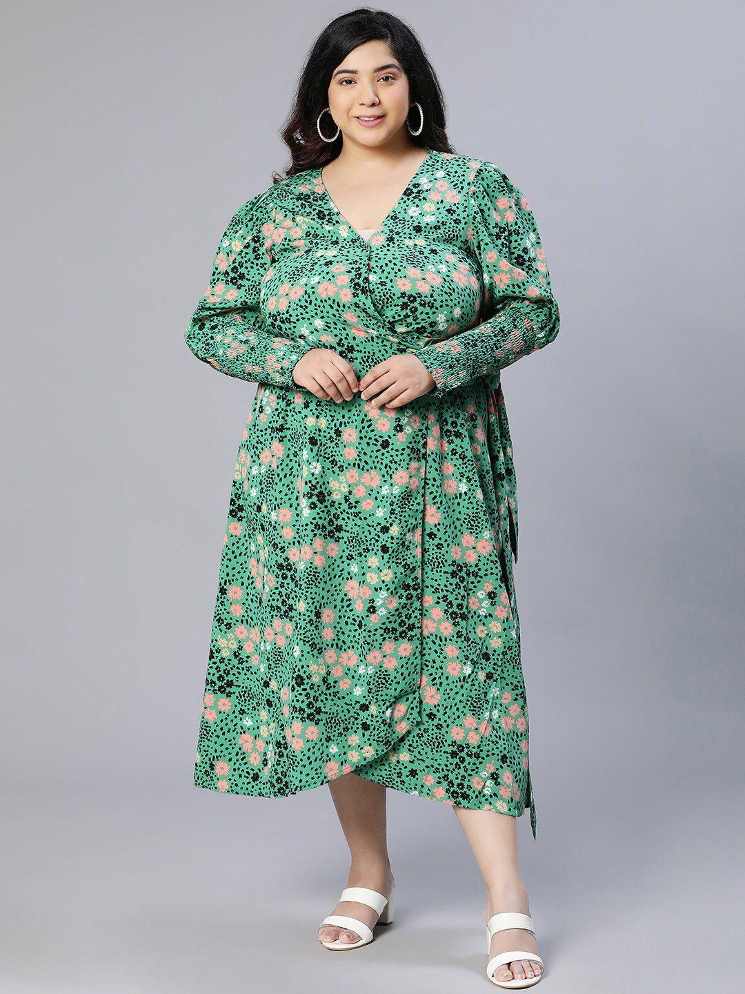 oxolloxo plus size floral printed midi dress