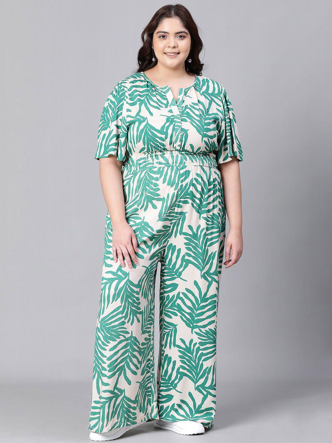 oxolloxo plus size floral printed notched round neck basic jumpsuit