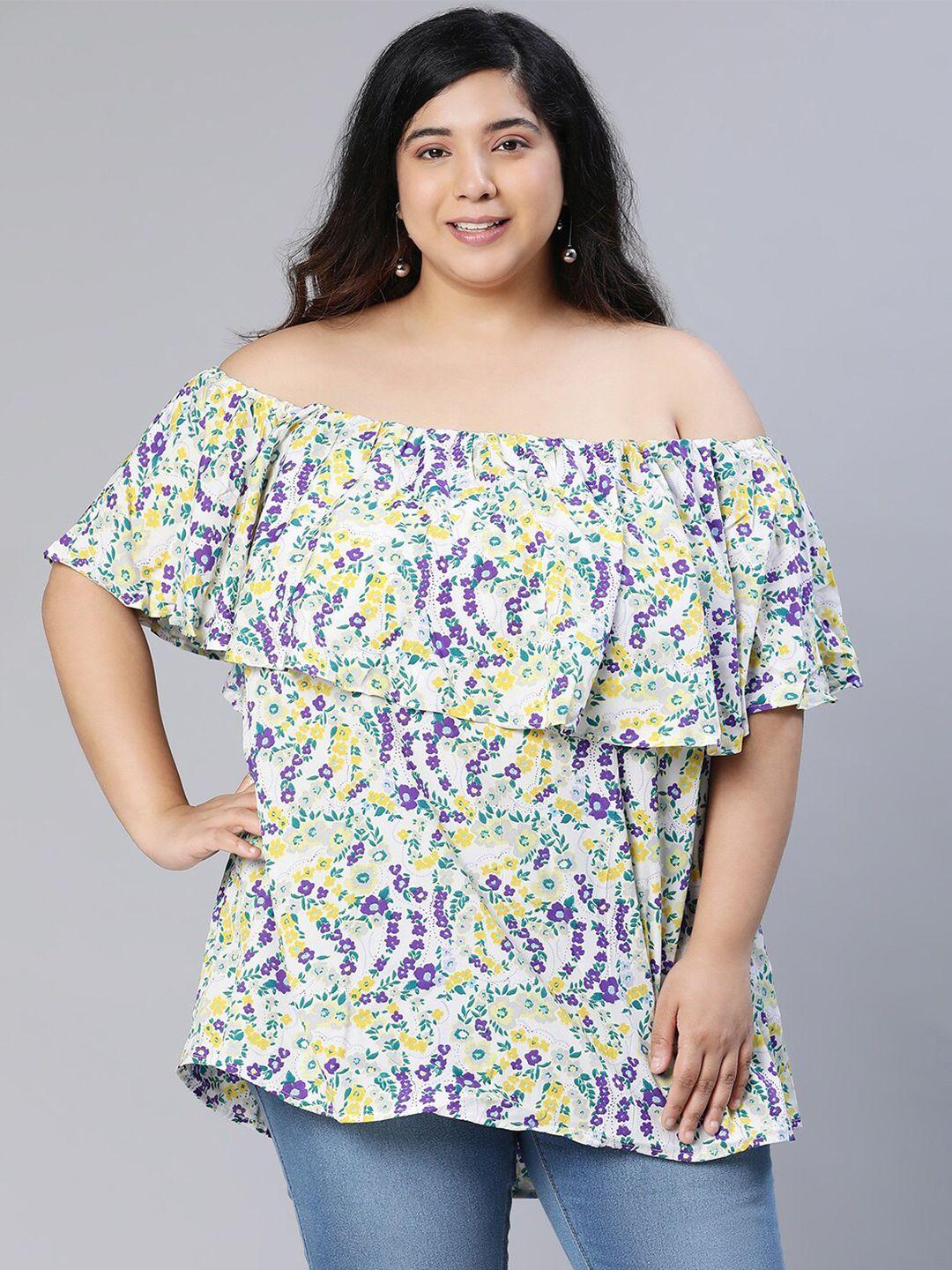 oxolloxo plus size floral printed off-shoulder layered crepe top