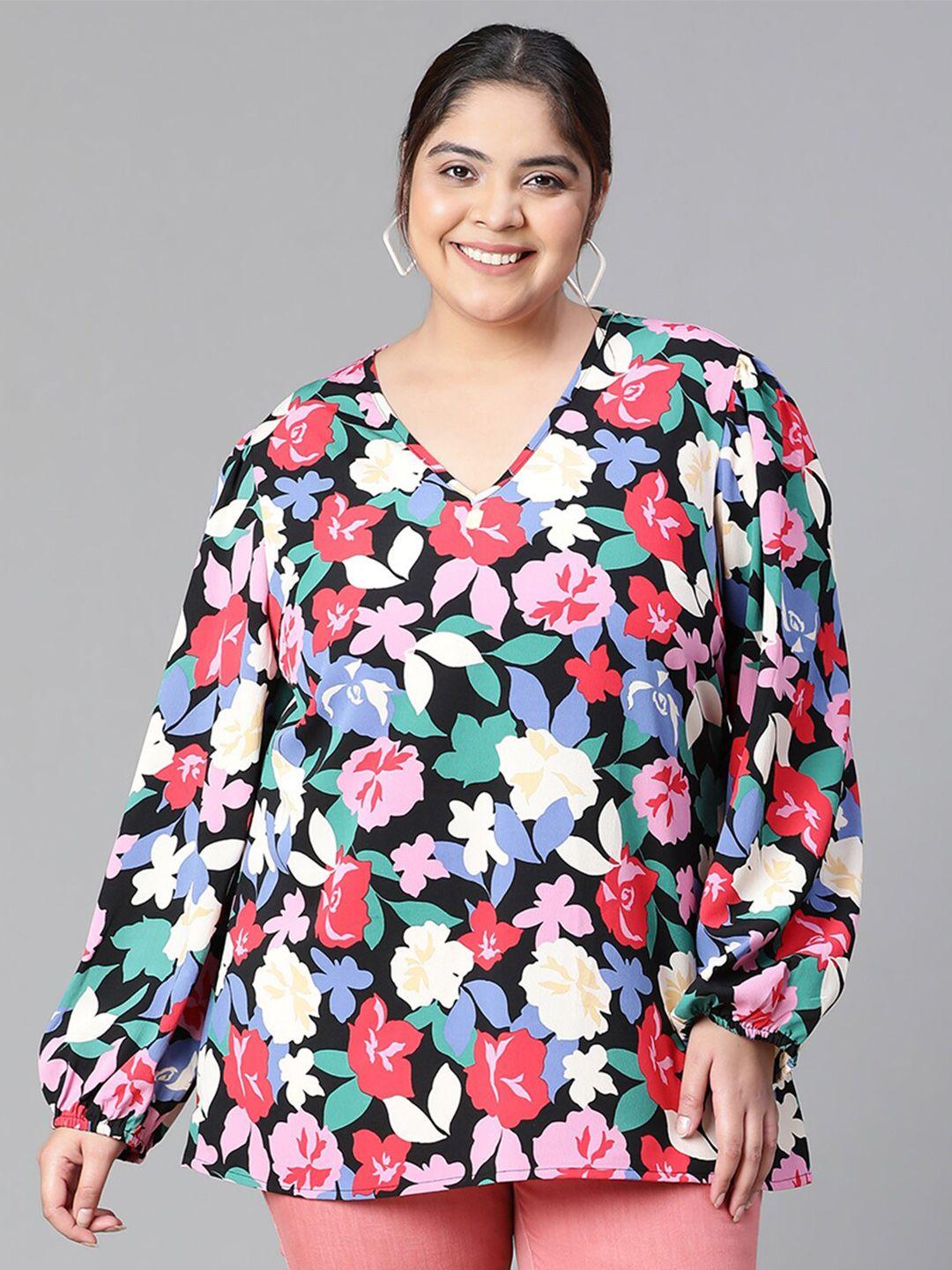 oxolloxo plus size floral printed shirt style top
