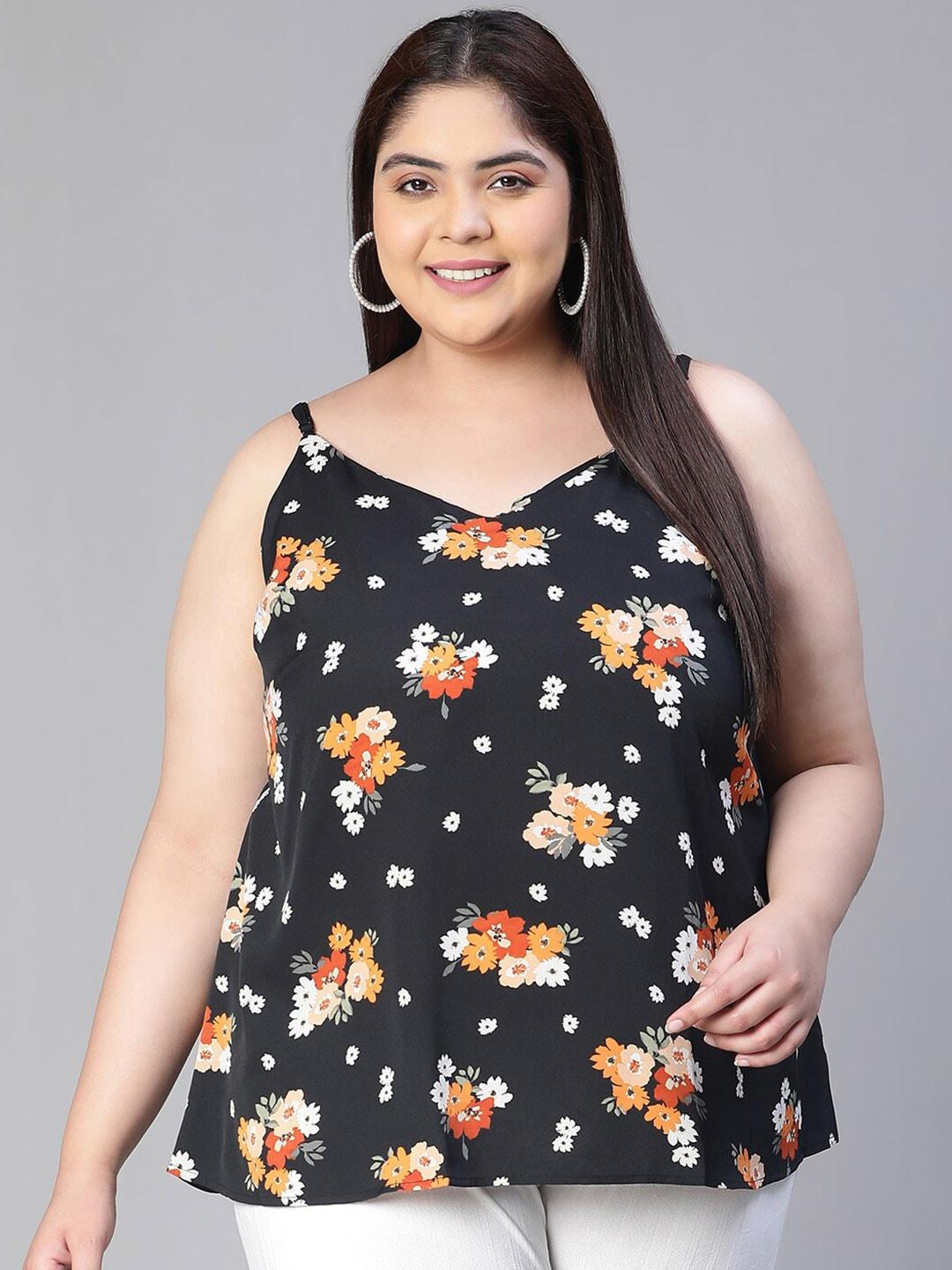 oxolloxo plus size floral printed shoulder straps a-line top