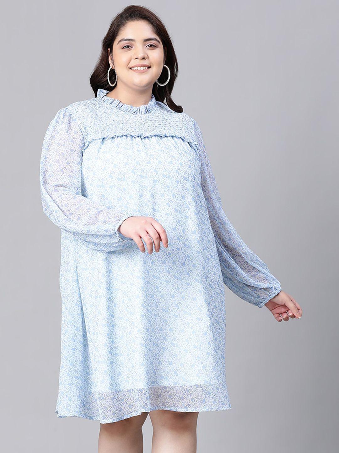 oxolloxo plus size floral printed smocked chiffon a-line dress