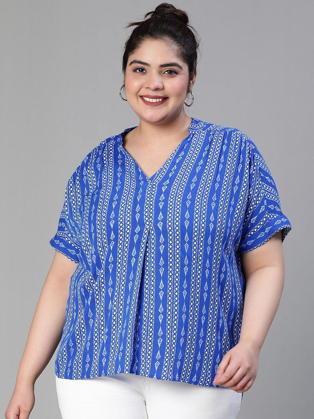 oxolloxo plus size geometric print extended sleeves crepe top