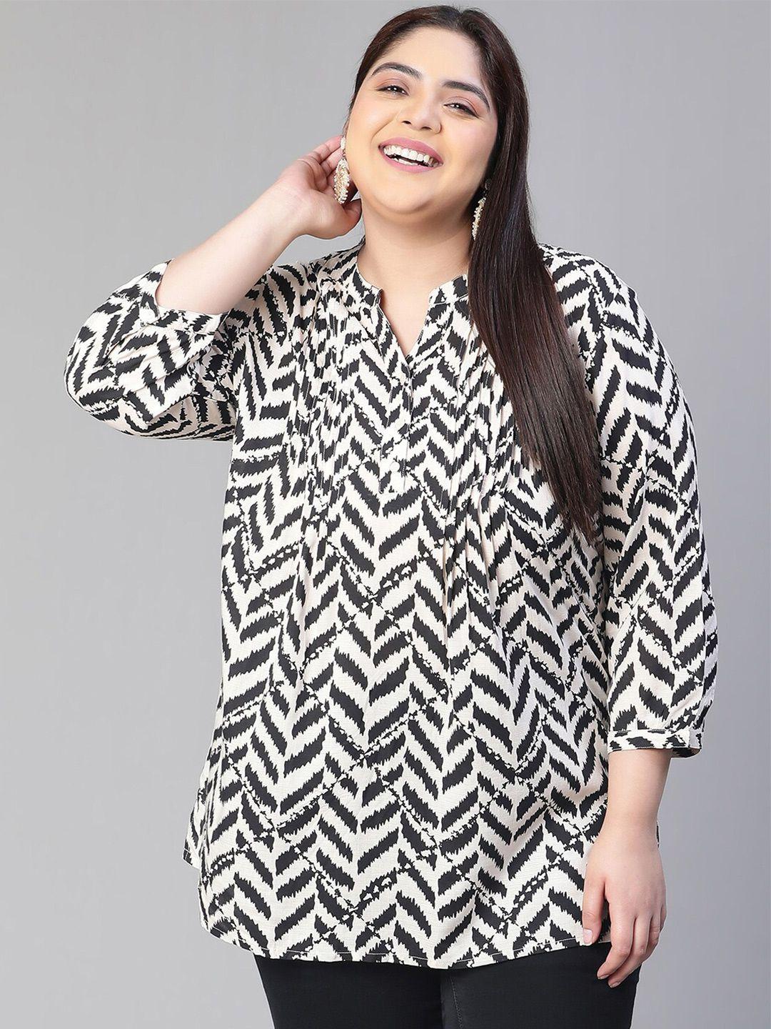 oxolloxo plus size geometric printed mandarin collar top