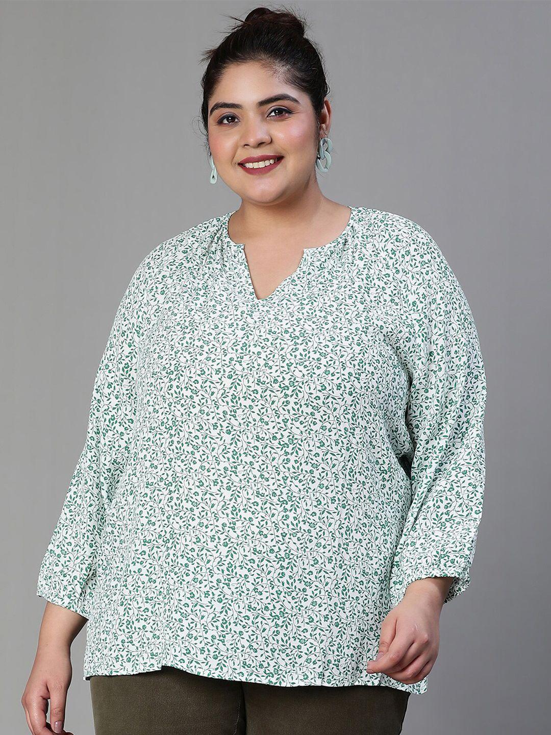 oxolloxo plus size green floral print crepe top