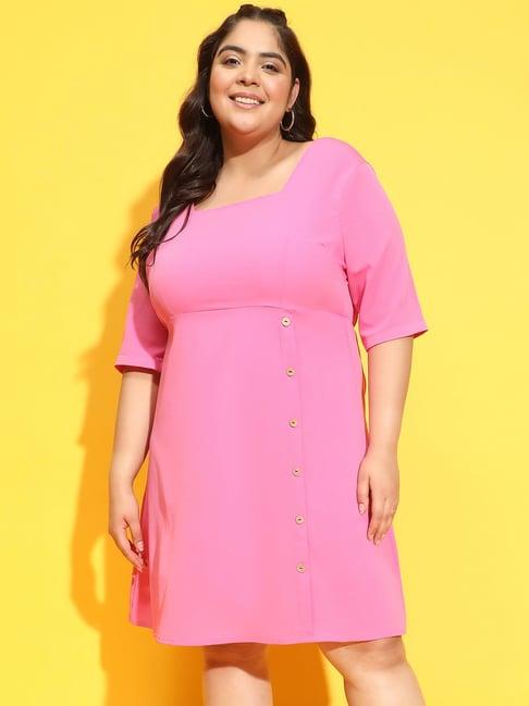 oxolloxo plus size pink regular fit a line dress