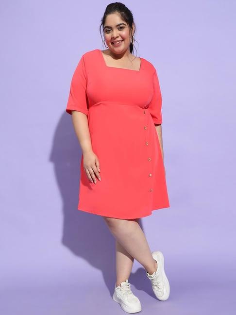 oxolloxo plus size red regular fit a line dress