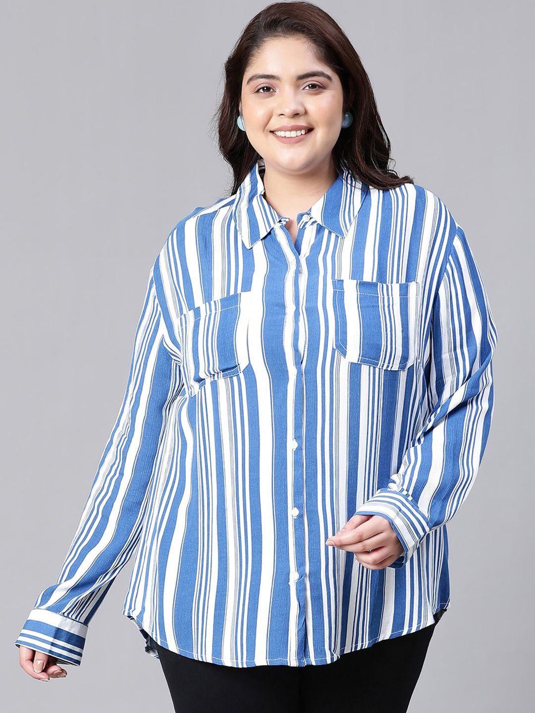 oxolloxo plus size relaxed fit vertical striped casual shirt